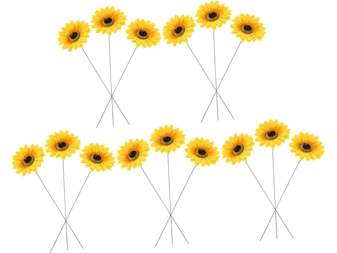 Elegante juego de 15 estacas de girasoles artificiales para decoración de jardín, patio y hogar de Ca Gokoco