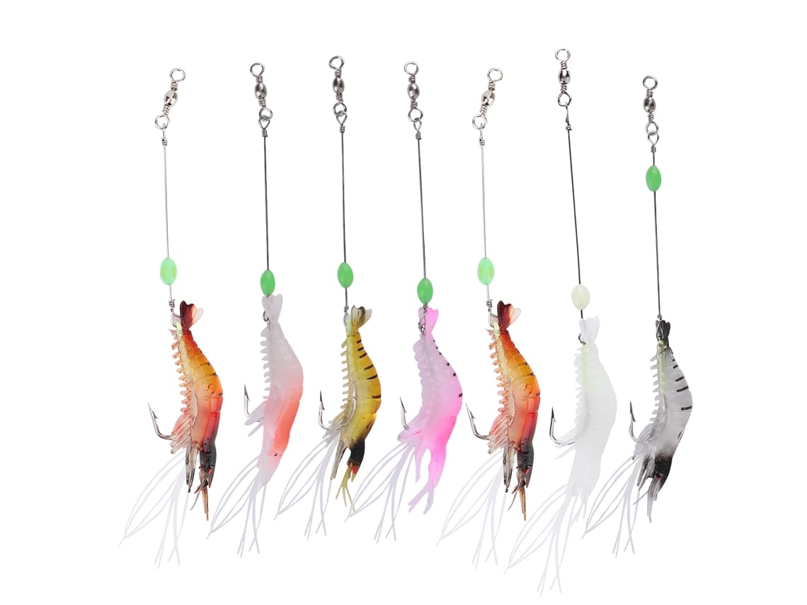2026rebe-7pcs Cebo Artificial De Camarón Simulado Suave Luminescente Con Anzuelo Para Pesca
