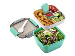 Fiambrera Con 3 Compartimentos Y Recipiente Hermético Para Aderezo Apto Para Microondas, 1500 Ml.