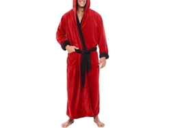 Pijama largo de forro polar con capucha para hombre, talla 2XL, rojo y negro.