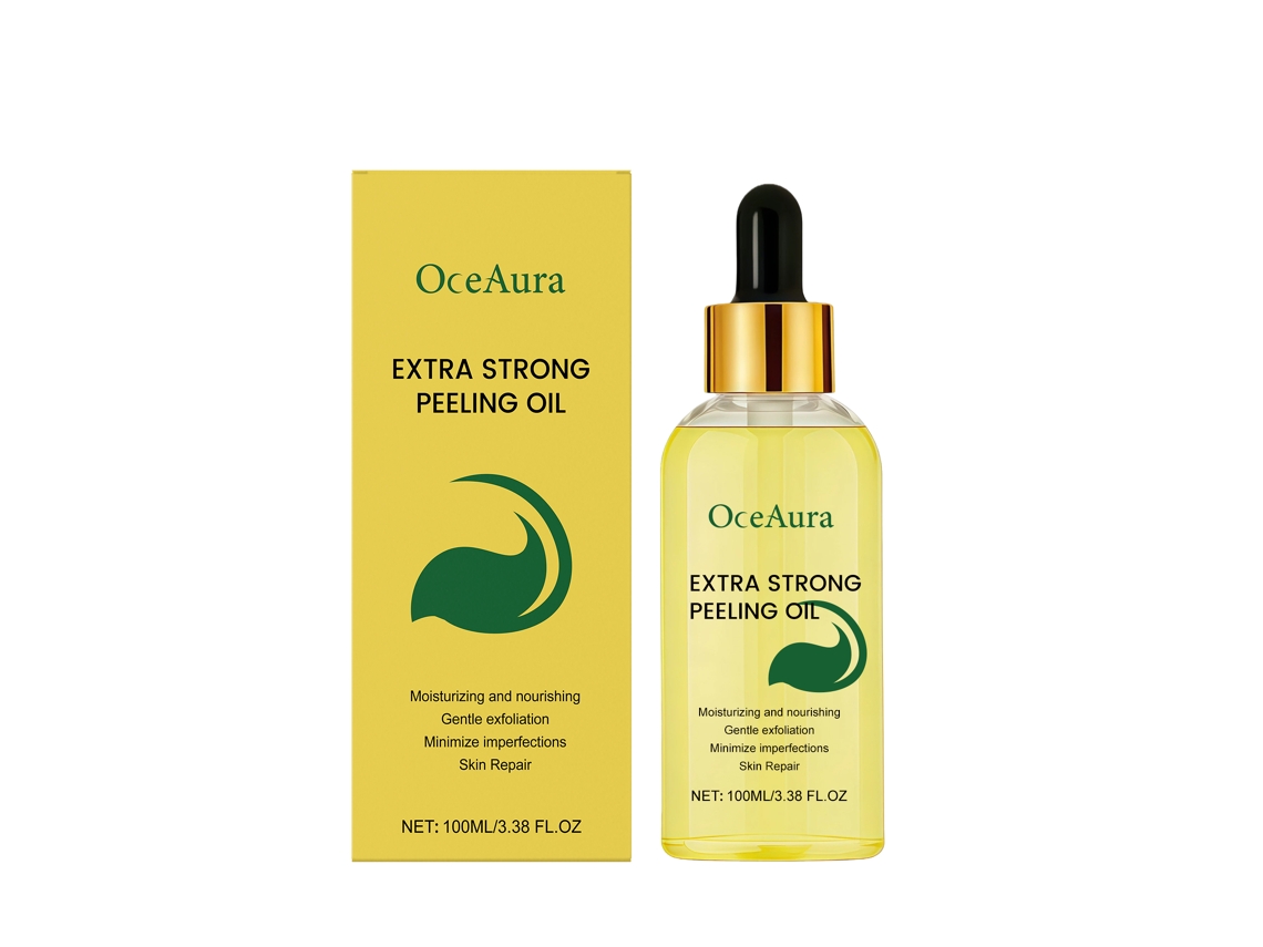 Aceite esencial exfoliante iluminador para una piel radiante.