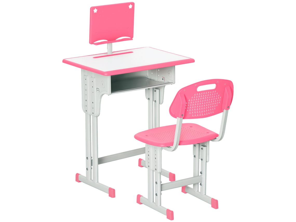 Conjunto Mesa Cadeira Infantil 6+ Altura Ajustável Gaveta Estante Rosa
