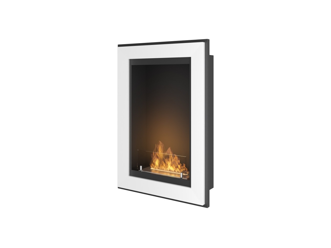 Chimenea empotrada de bioetanol Frame 550 Simplefire en blanco con cristal Sololed