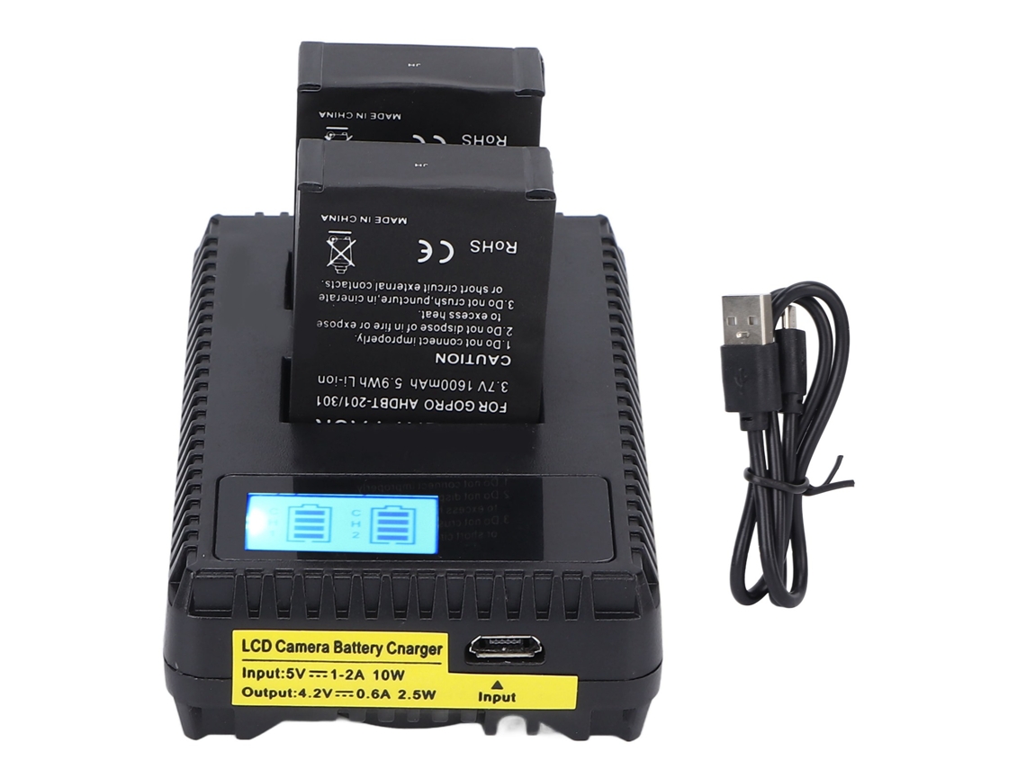 Cargador De Batería Usb Doble Con Pantalla Lcd Para Cámara, Compatible Con 2 Baterías (hero2 3)