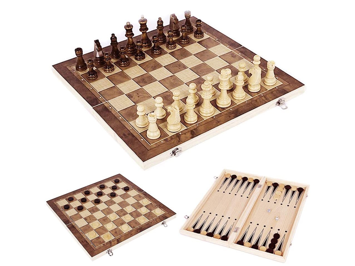 -set De Ajedrez De Madera 3 En 1 Plegable Juego De Entretenimiento Para Niños Y Adultos