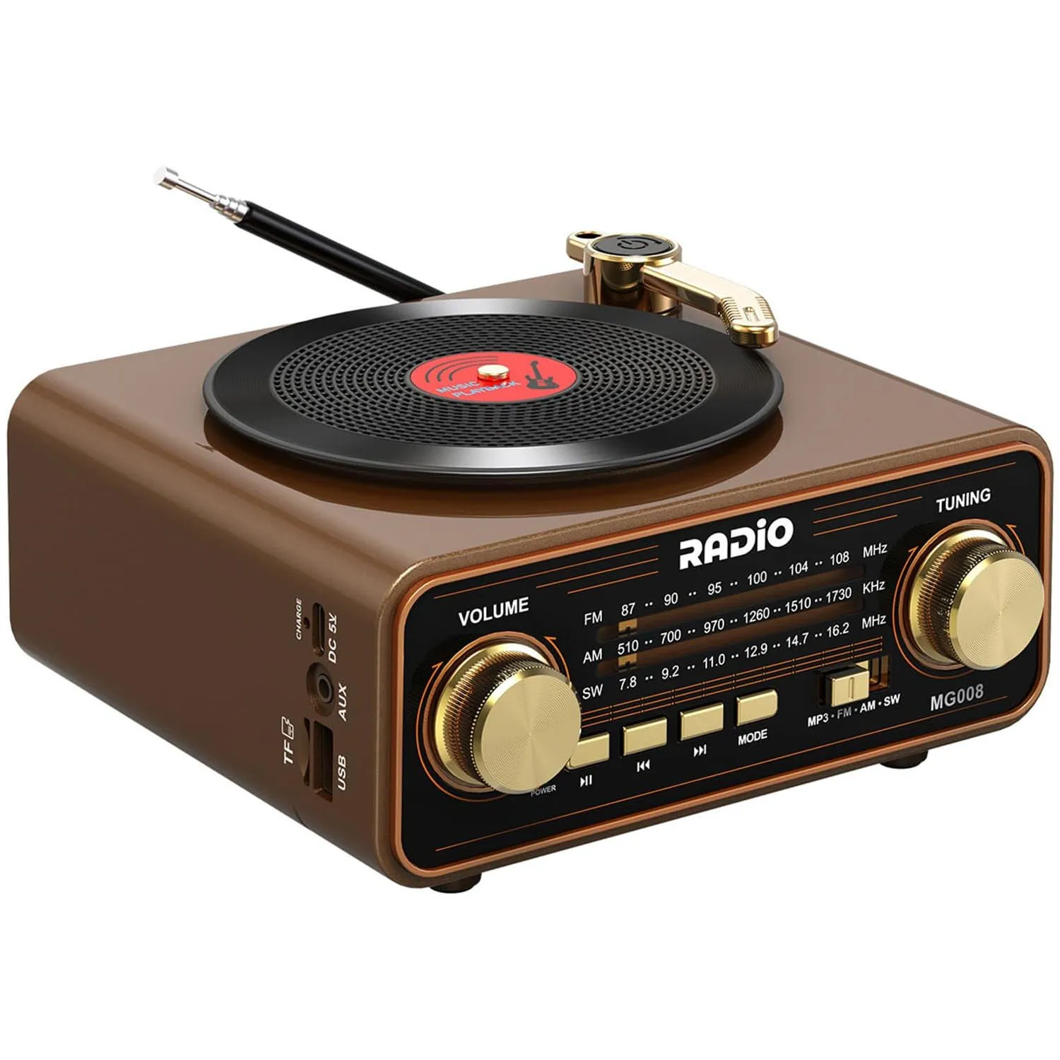 (marrón) Radio Portátil Fm/am/sw, Estilo Disco De Vinilo, Altavoz Bluetooth Inalámbrico, Reproducción En Streaming, Decoración Del Hogar.