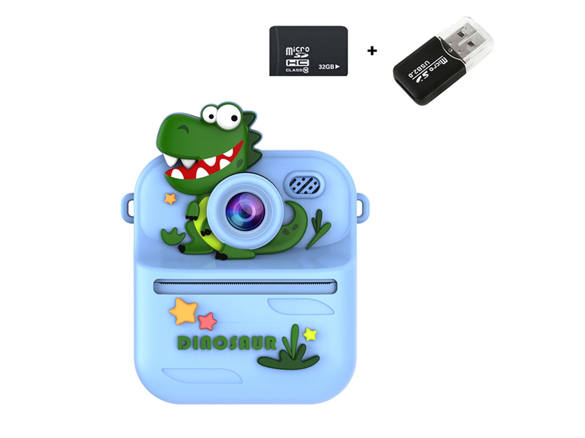 Cámara instantánea Chrui S1, pantalla IPS de 2,4 pulgadas, lente dual, grabadora de video HD (Dinosaurio Azul)