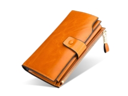 Cartera de piel auténtica para mujer con bloqueo RFID, tarjetero y bolsillo para móvil, regalo para el Día de la Madre.