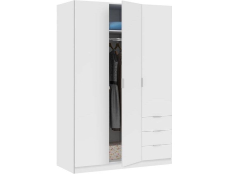 Armario HABITDESIGN Low Cost 3 Puertas y 3 Cajones (Blanco - Melamina - 121x180x52 cm)