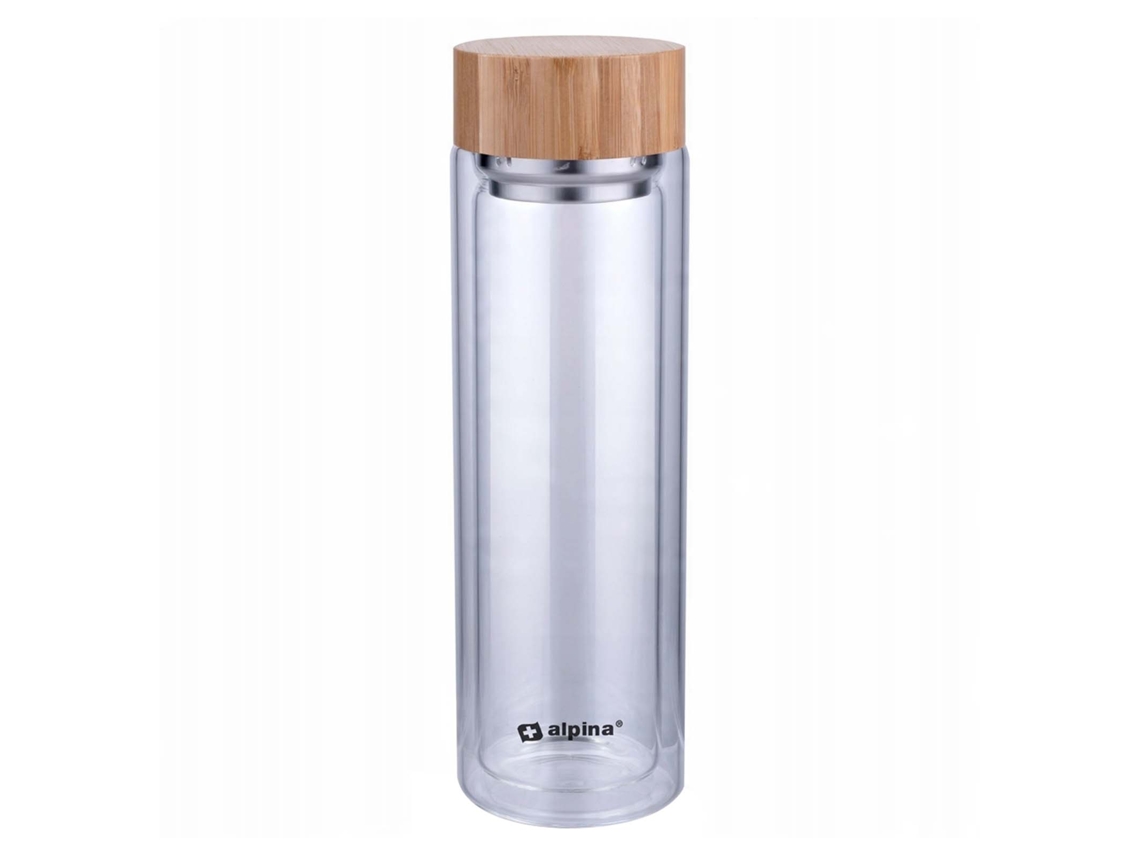 Botella de agua Alpina de 450 ml de vidrio de borosilicato de doble pared con filtro transparente para té.