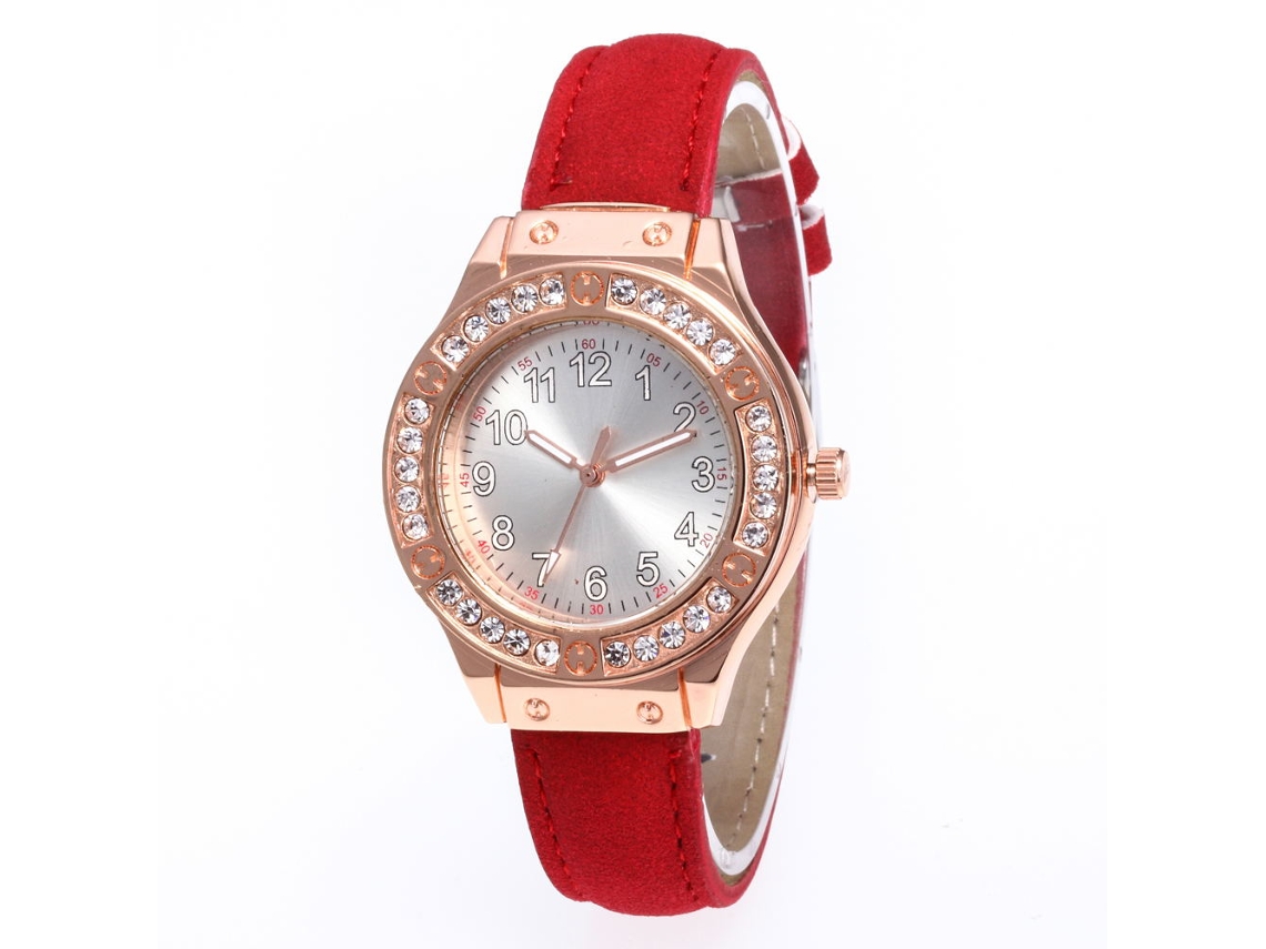 Reloj De Moda Para Mujer Con Correa De Piel Sintética, Movimiento De Cuarzo Y Diamantes De Imitación Redondos.