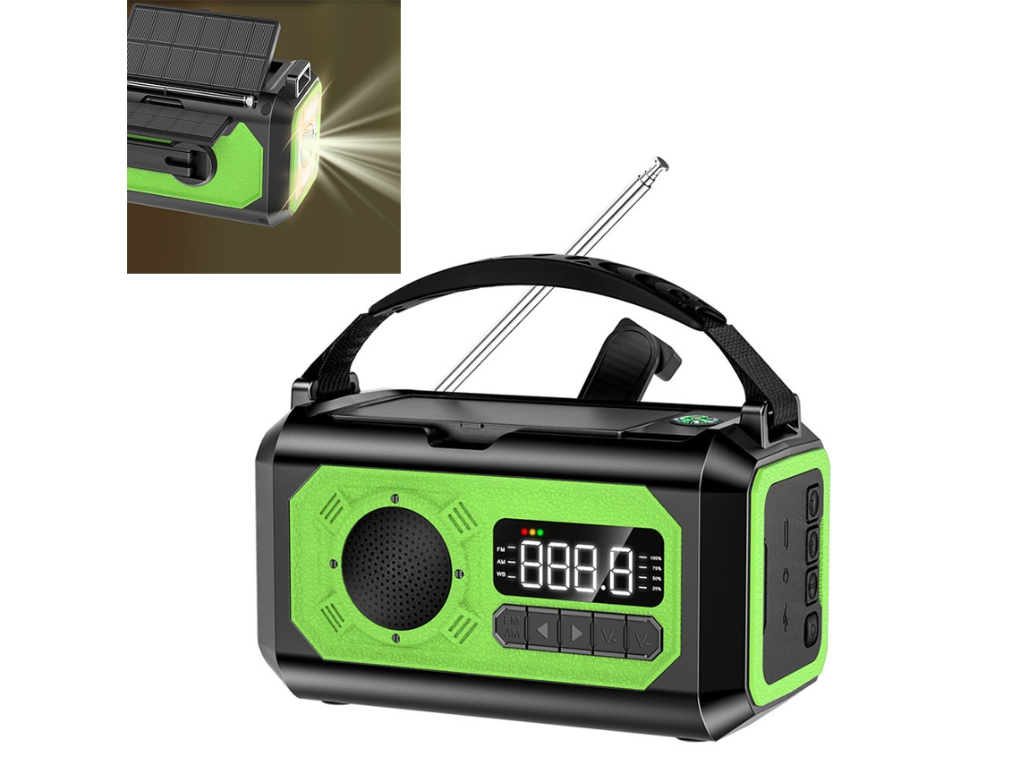 Radio de emergencia portátil Viewleaf de 12000 mAh con manivela solar, FM/AM, linterna LED, luz de lectura, alarma SOS, ideal para exteriores.