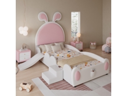 Cama Tapizada De 90x200 Cm, Color Rosa, Con Escalera Y Tobogán.