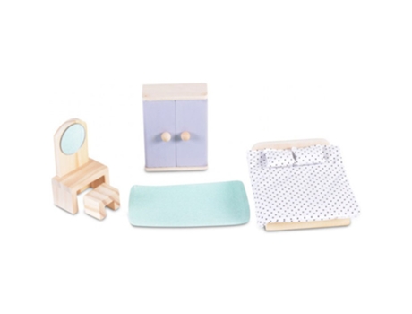 Muebles de Casa de Muñecas MONI Muebles de Madera para Dormitorio 8 Piezas (Edad Mínima Recomendada: 36 meses)