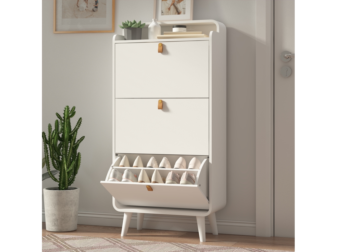 Organizador de zapatos plegable Estrecho Shoes de 3 compartimentos, independiente, con compartimento superior - Blanco