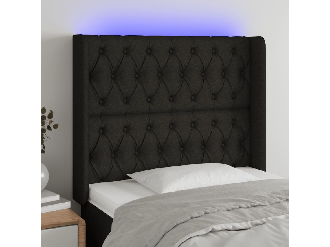 Cabecero Con Led De Tela Negro 93x16x118/128 Cm