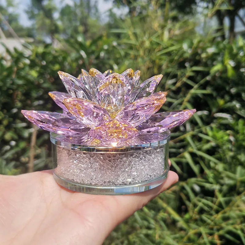 (rosa, 11 Cm) Adorno De Loto De Cristal, Incrustado Con Diamantes, Vidrio