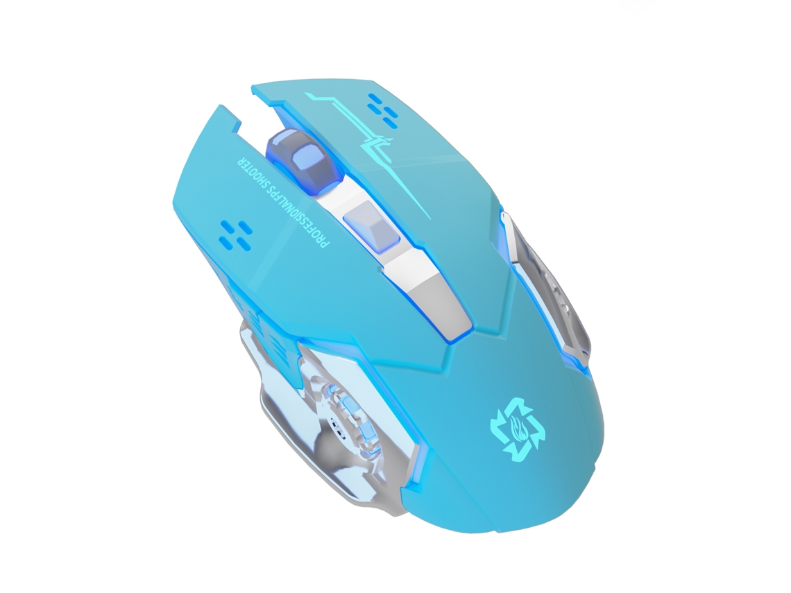 Ratón mecánico para juegos recargable, accesorio de computadora inalámbrico + Bluetooth silencioso, azul.