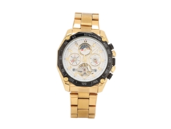 Reloj Mecánico Automático Multifuncional Para Hombre Con Esfera Blanca Y Brazalete Dorado.