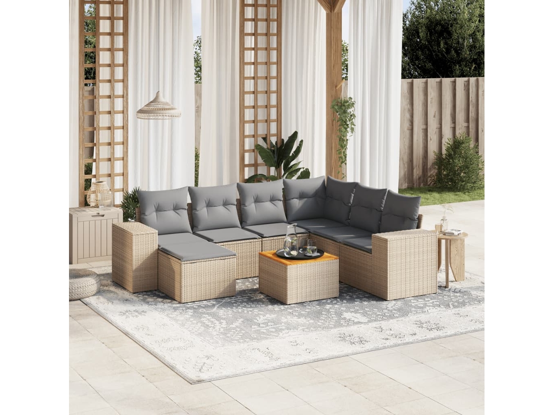 Conjunto de sofá de jardín con cojines, mimbre beige PE Dkd Home Decor