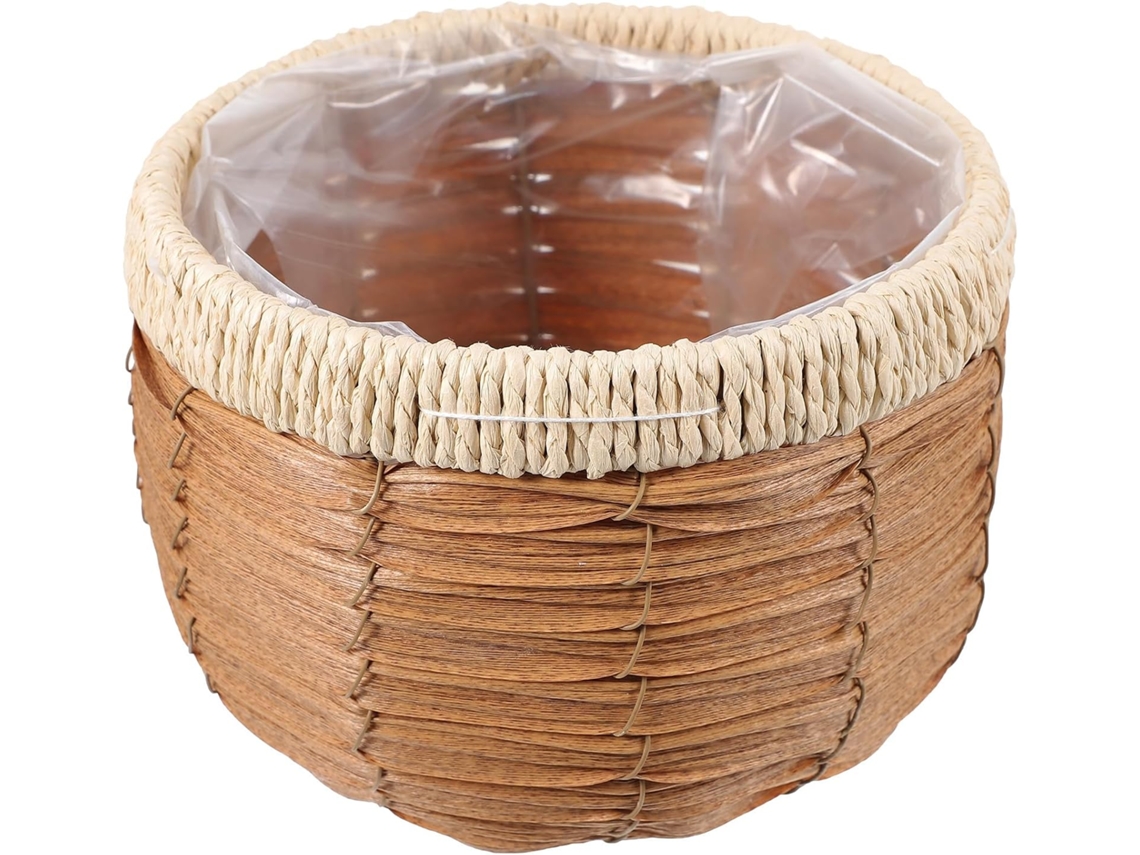 Cesta De Flores Tejida A Mano Con Borde Blanco, Maceta Pequeña Para