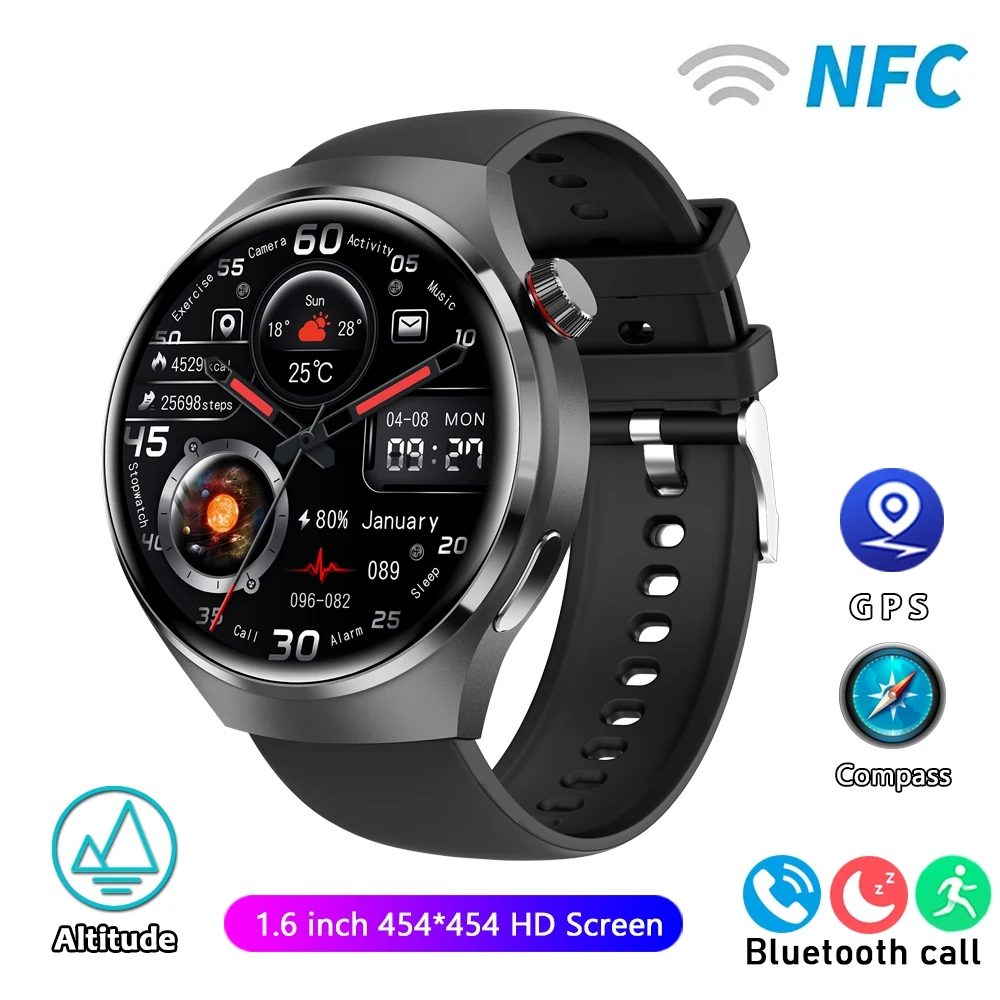 Reloj inteligente MDUG con monitorización de la salud, llamadas Bluetooth, NFC y GPS (negro)