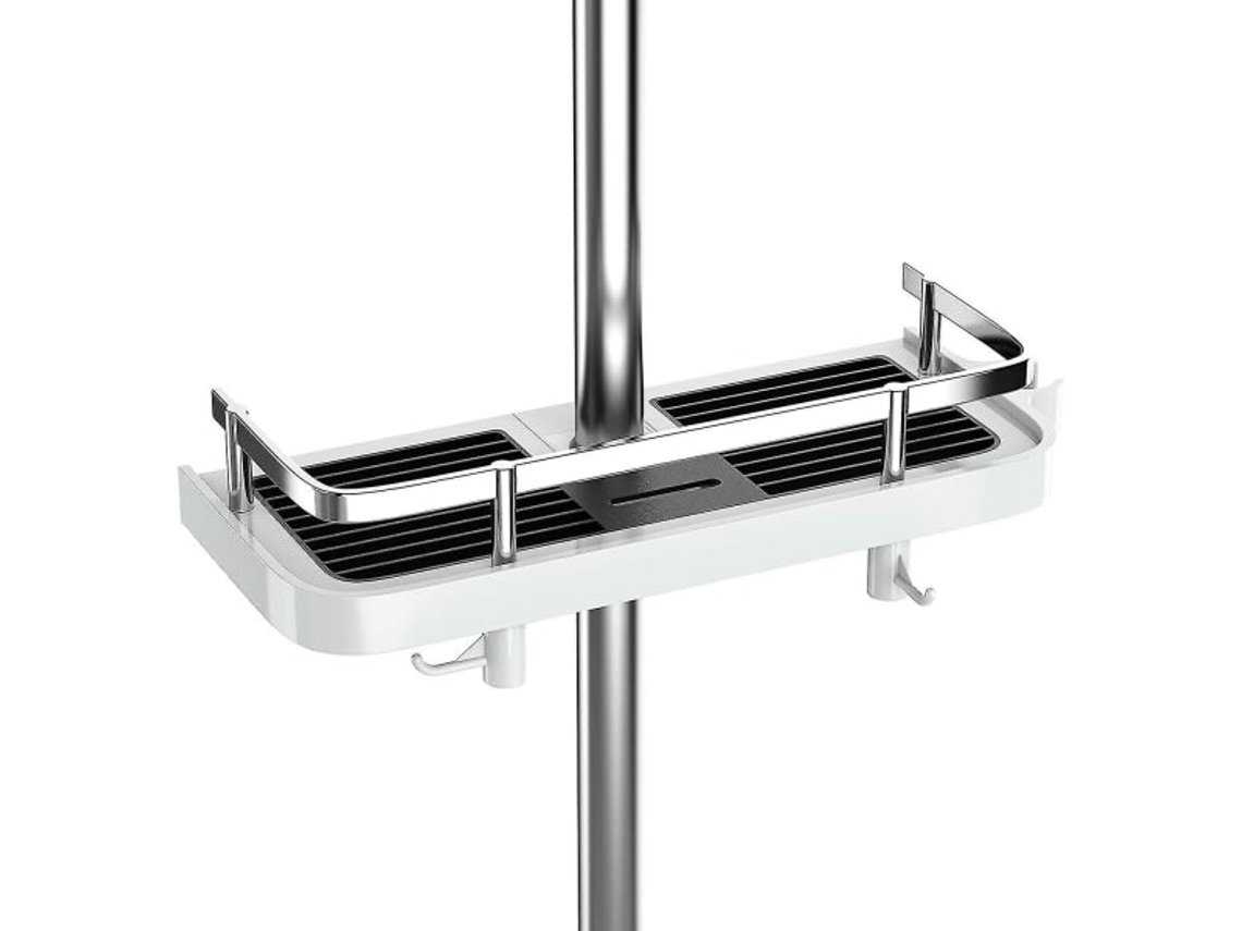 Estante de ducha sin perforaciones, barra de ducha ajustable, almacenamiento de baño con 2 ganchos pequeños Jortmrd