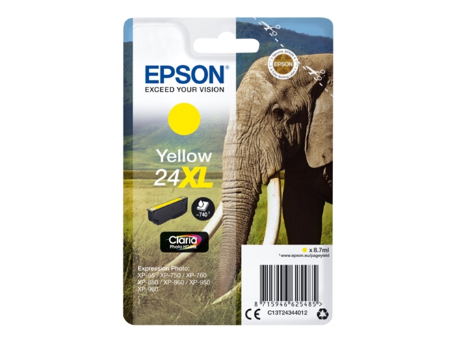 Cartucho de tinta original EPSON, 24XL, Elefante 8,7 ml , Amarillo, C13T24344012, T2434