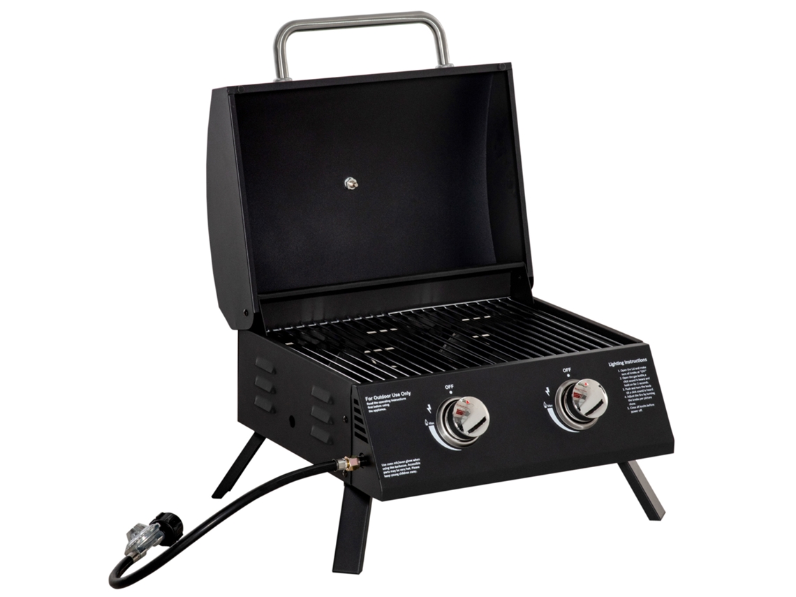 Barbacoa A Gas Pieghevole En Coperchio, Termometro Y 2 Bruciatori Acciaio, 55x46,5x41 Cm, Nero