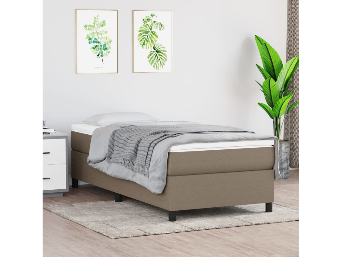 Cama Box Spring Con Colchón Tela Gris Taupe 100x200 Cm