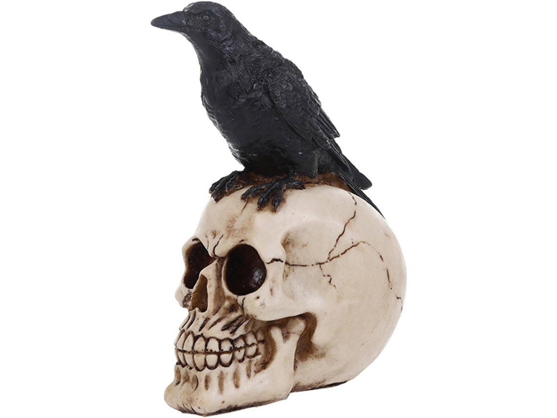 Estatua gótica de calavera con pájaro | Pájaro para cafeterías y oficinas, estilo gótico