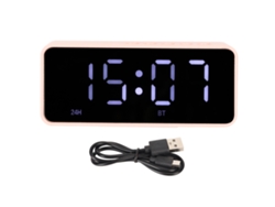 Reloj Despertador Con Altavoz Bluetooth, Espejo Digital, Inalámbrico, Carga Usb, Rosa, Portátil