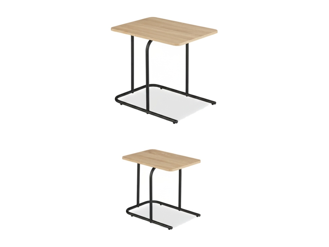 Relaxdays Mesas Auxiliares, Set 2, Efecto Madera, Metal, Mesitas Cuadradas Salón, Pasillo, Sofá, Marrón Claro/negro