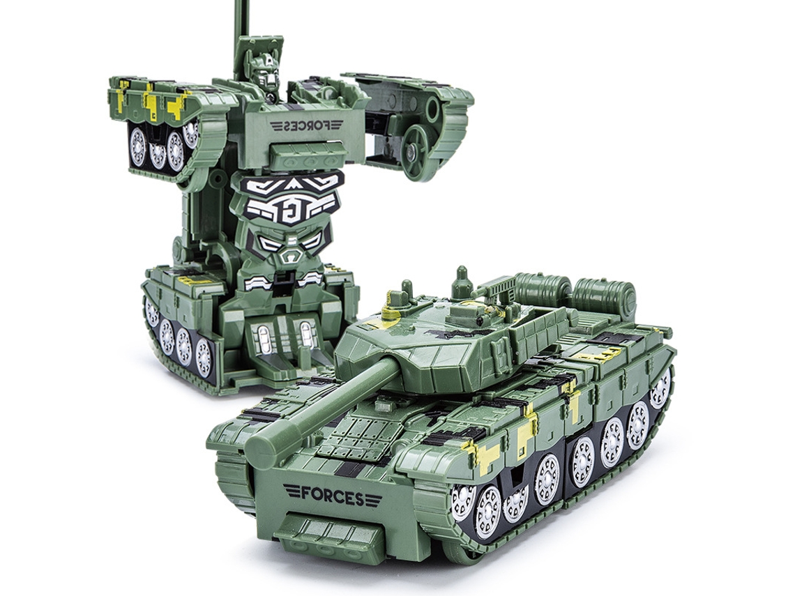 Mini coche robot transformable, ideal para cumpleaños infantiles (tanque verde).