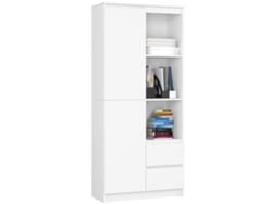 Librería Akord R11 Blanco 80 Cm 2 Puertas 2 Cajones Frente En Color Blanco 7 Estantes 80x35x180 Cm