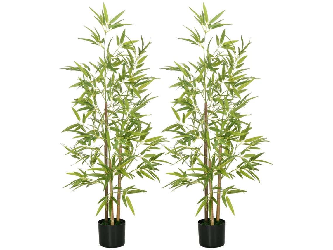 2 Plantas Artificiales Plantas Sintéticas De Bambú Con 498 Hojas Para Decoración En Salón Oficina Ø15x120 Cm Verde