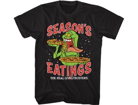 Camisetas Unisex DEEPSTONE Slimer Season's Eatings Real Ghostbusters Negro (XXXL)