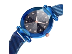 Reloj De Cuarzo Para Mujer Con Correa De Malla Y Botón Magnético, Esfera Redonda Azul.
