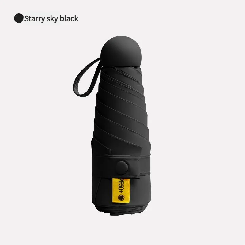 Paraguas Mini Cápsula (negro), Plegable En 5 Secciones, Con 6 Varillas, Protección Solar Upf50+ Y Protección Uv.