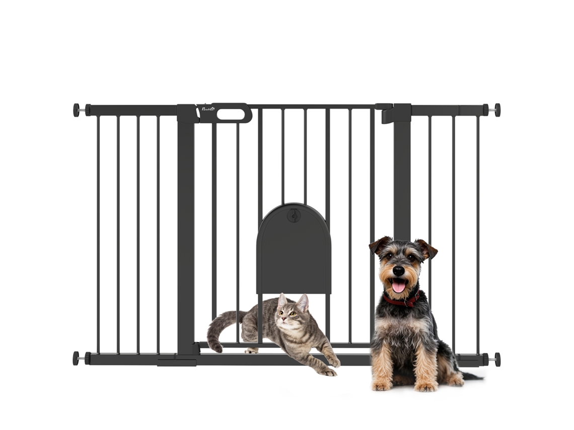 Portão Cães 75-131 Cm 3 Extensões Porta Pequena Preto