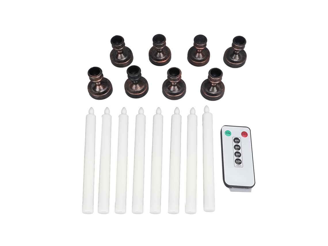 Rebe-8 Velas Led Sem Chama Para Janela Com Controle Remoto, Luz Amarela Piscante Quente, Temporizador E Base Elétrica