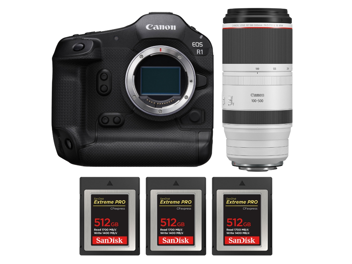Canon Eos R1 + Rf 100-500mm F/4.5-7.1 L Is Usm + 3 Sandisk 512gb Extreme Pro Cfexpress Type B + Ebook “20 Consejos Para Fotos Que Impactan”