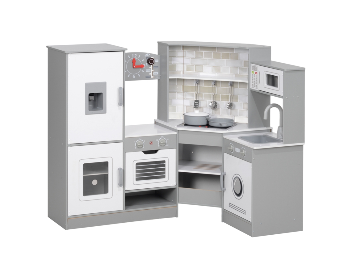 Cocina De Juguete Para Niños Con Sistema De Sonido, Estufa, Horno, Fregadero, Microondas, Lavadora, Hielo, Gris.