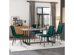 Juego de 4 sillas de comedor con estructura de metal y tela de terciopelo verde Mobrio