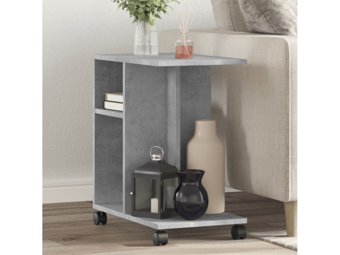 Mesa auxiliar | Mesa de comedor con ruedas, acabado en madera gris cemento