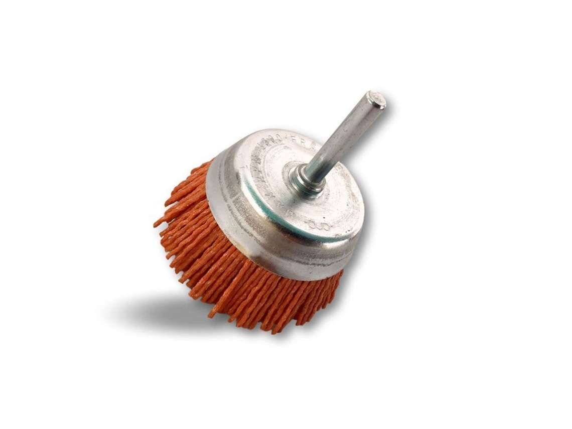 Pincel Metálico Rotativo 75mm Mango 6mm Grano 80 Nylon Abrasivo Para Lijar Desoxidar Pulir