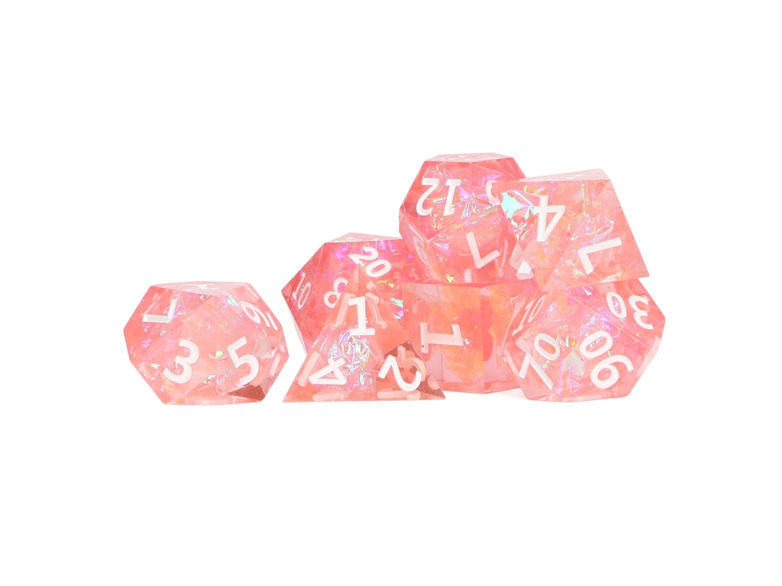 Conjunto De Dados De Resina Epóxi Rosa Translúcido Com 7 Peças Arestas Nítidas Números Brancos