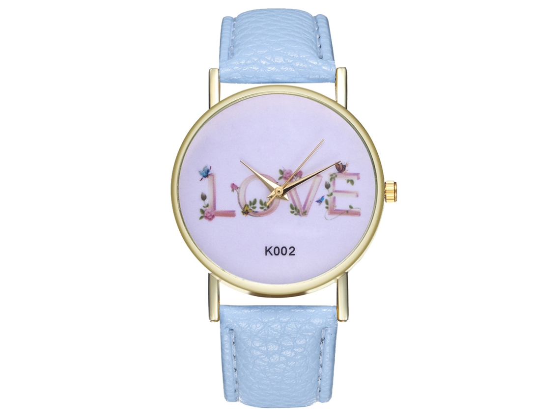 Reloj De Cuero Pu Unisex Con Letras Love Reloj De Pulsera Cuarta (azul Claro)
