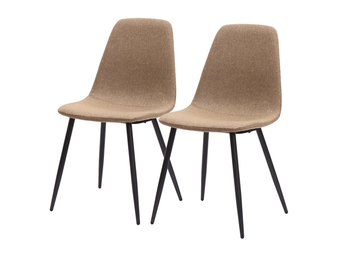 Juego De 2 Sillas De Comedor Minimalistas En Tela Color Caqui Oscuro Y Metal.