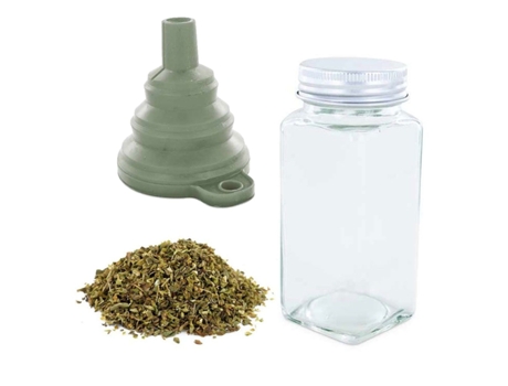 Bote de especias + embudo + orégano orgánico 18 g